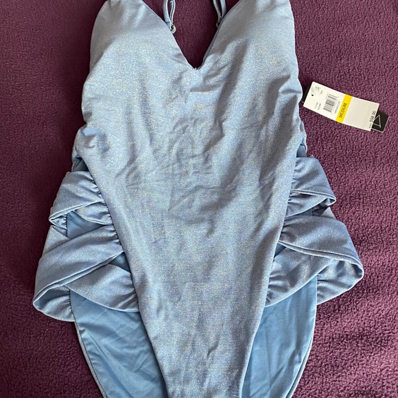 Soluna swimsuit denim blue sparkly adjustable straps, removable bra pads, - Picture 10 of 16